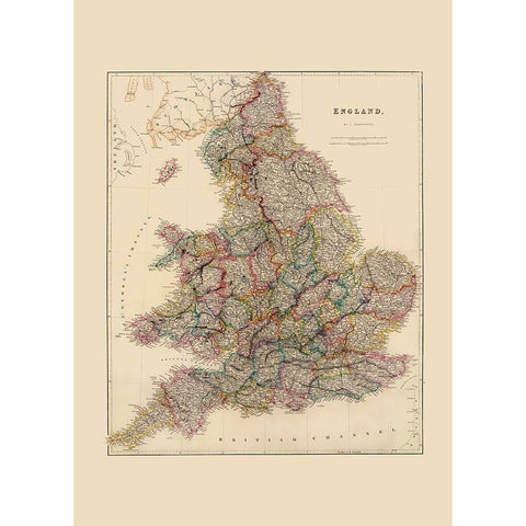 Great Britain England - Arrowsmith 1844 Gold Ornate Wood Framed Art Print with Double Matting by Arrowsmith