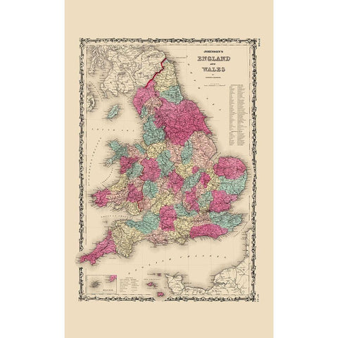 Great Britain England Wales - Johnson 1860 Black Modern Wood Framed Art Print with Double Matting by Johnson