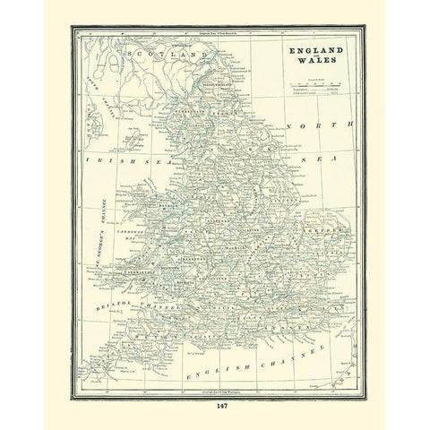 Great Britain England Wales - Rathbun 1893 Gold Ornate Wood Framed Art Print with Double Matting by Rathbun