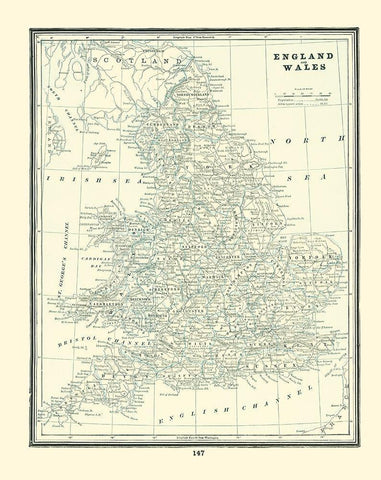 Great Britain England Wales - Rathbun 1893 Black Ornate Wood Framed Art Print with Double Matting by Rathbun