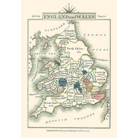 Great Britain England Wales - Cary 1792 White Modern Wood Framed Art Print by Cary