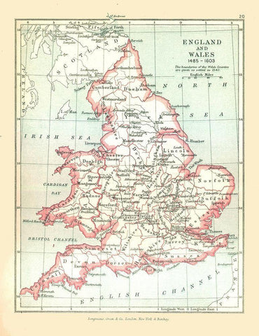 England Wales 1543 - Gardiner 1902 White Modern Wood Framed Art Print with Double Matting by Gardiner