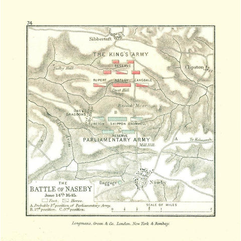 Battle of Naseby 1645 England - Gardiner 1902 Black Modern Wood Framed Art Print with Double Matting by Gardiner
