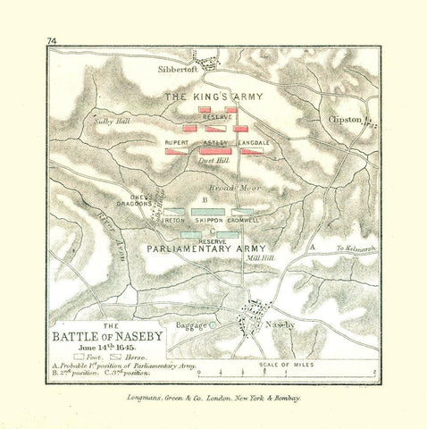 Battle of Naseby 1645 England - Gardiner 1902 Black Ornate Wood Framed Art Print with Double Matting by Gardiner