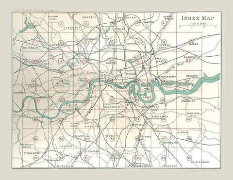 Index Atlas of London England - Philip 1902 White Modern Wood Framed Art Print with Double Matting by Philip