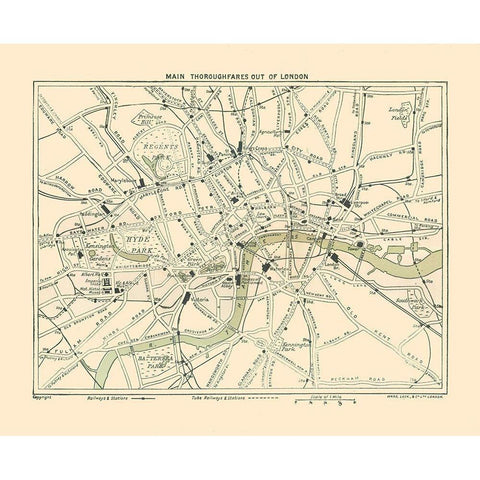 London Thoroughfares England - Ward 1913 Black Modern Wood Framed Art Print by Ward