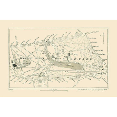 Hyde Park Kensington Gardens England - Ward 1913 Gold Ornate Wood Framed Art Print with Double Matting by Ward
