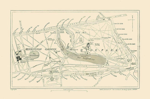 Hyde Park Kensington Gardens England - Ward 1913 Black Ornate Wood Framed Art Print with Double Matting by Ward