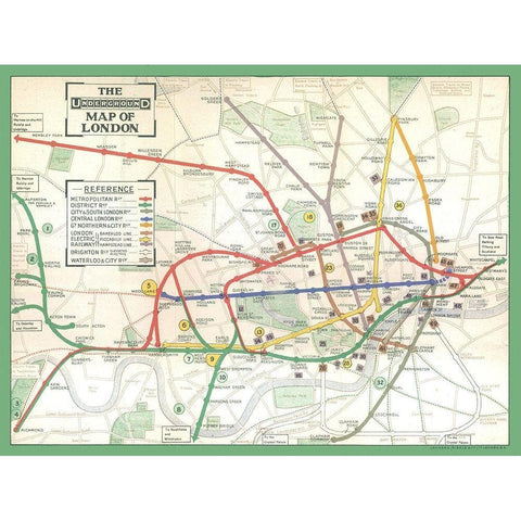 London England Underground - Ward 1913 White Modern Wood Framed Art Print by Ward