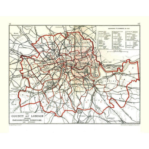 County of London England - Philip 1904 Black Modern Wood Framed Art Print with Double Matting by Philip