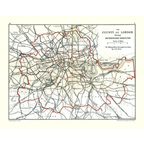 London Metropolitan Borough England - Philip 1904 Gold Ornate Wood Framed Art Print with Double Matting by Philip