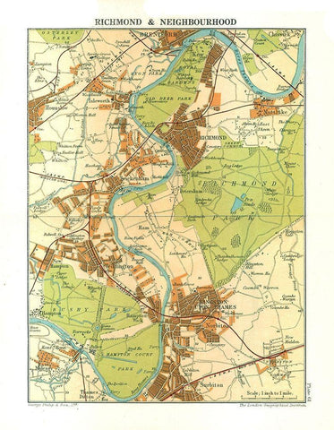 Richmond London England - Philip 1904 Black Ornate Wood Framed Art Print with Double Matting by Philip