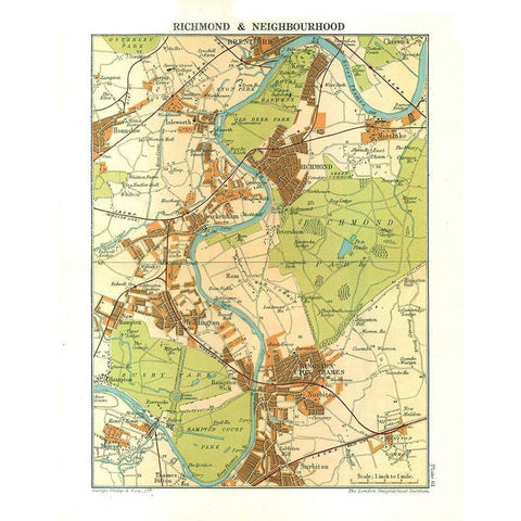 Richmond London England - Philip 1904 Gold Ornate Wood Framed Art Print with Double Matting by Philip