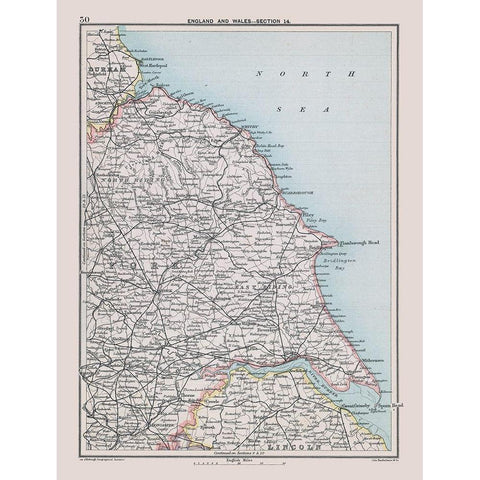 Northeast England - Bartholomew 1892 Gold Ornate Wood Framed Art Print with Double Matting by Bartholomew