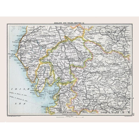 Northwest England - Bartholomew 1892 White Modern Wood Framed Art Print by Bartholomew