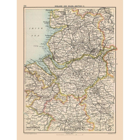 Northwest England - Bartholomew 1892 Black Modern Wood Framed Art Print by Bartholomew