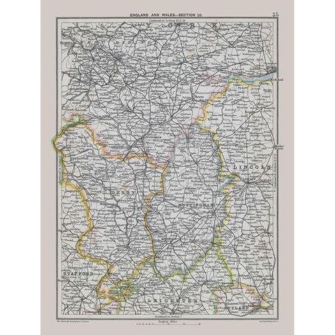 East Midlands England - Bartholomew 1892 Black Modern Wood Framed Art Print with Double Matting by Bartholomew