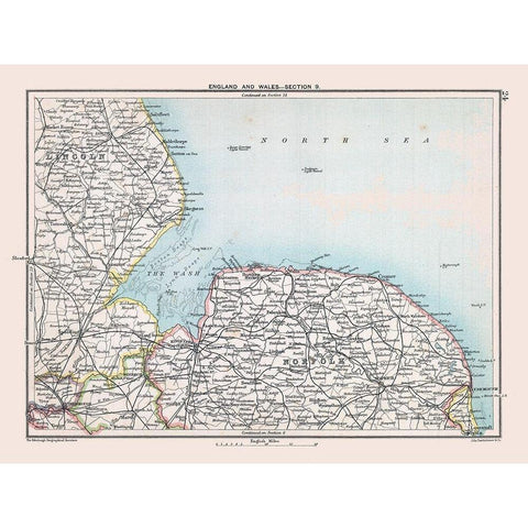 East Central England - Bartholomew 1892 Gold Ornate Wood Framed Art Print with Double Matting by Bartholomew