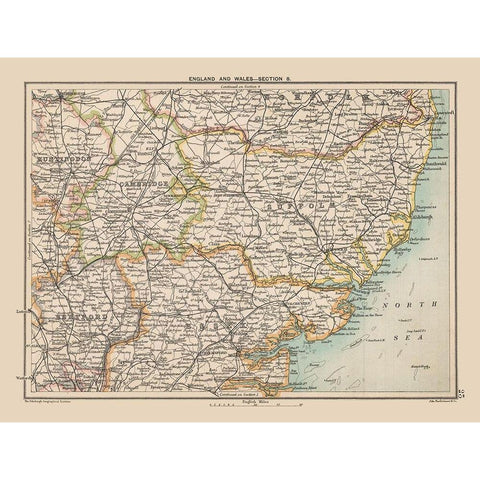 Southern England - Bartholomew 1892 White Modern Wood Framed Art Print by Bartholomew