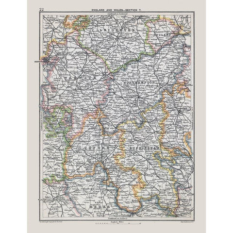 Southeast England - Bartholomew 1892 White Modern Wood Framed Art Print by Bartholomew