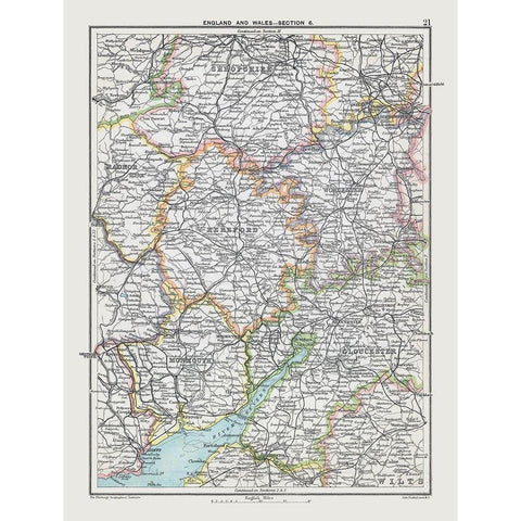 West Midlands England - Bartholomew 1892 White Modern Wood Framed Art Print by Bartholomew