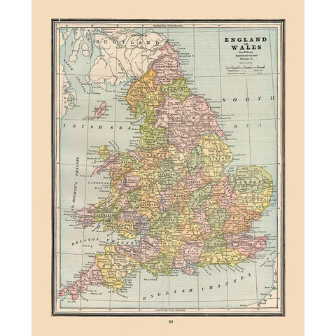 England Wales - Cram 1888 White Modern Wood Framed Art Print by Cram