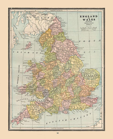 England Wales - Cram 1888 White Modern Wood Framed Art Print with Double Matting by Cram