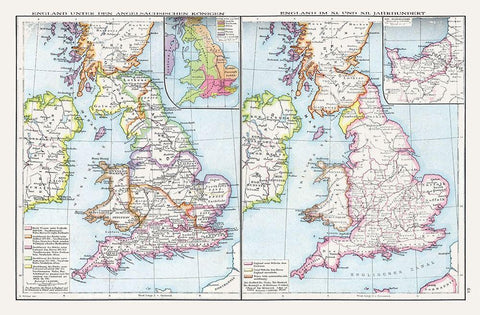 Anglo Saxon Kings England - Droysen 1886 Black Ornate Wood Framed Art Print with Double Matting by Droysen