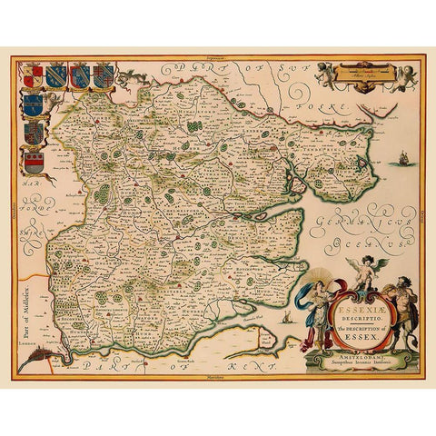 Great Britain Essex County England - Jansson 1646 Gold Ornate Wood Framed Art Print with Double Matting by Jansson
