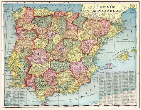 Iberian Peninsula Spain Portugal - Cram 1898 White Modern Wood Framed Art Print with Double Matting by Cram