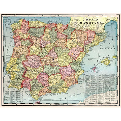 Iberian Peninsula Spain Portugal - Cram 1898 Black Modern Wood Framed Art Print with Double Matting by Cram