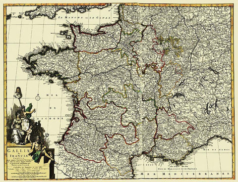 Western Part Europe with France - 1653 White Modern Wood Framed Art Print with Double Matting by Unknown