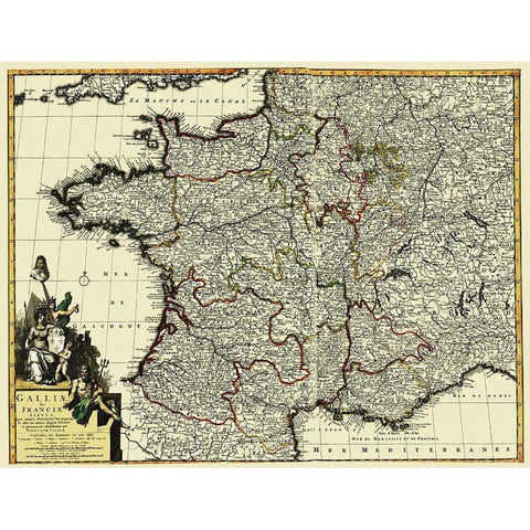 Western Part Europe with France - 1653 Black Modern Wood Framed Art Print with Double Matting by Unknown