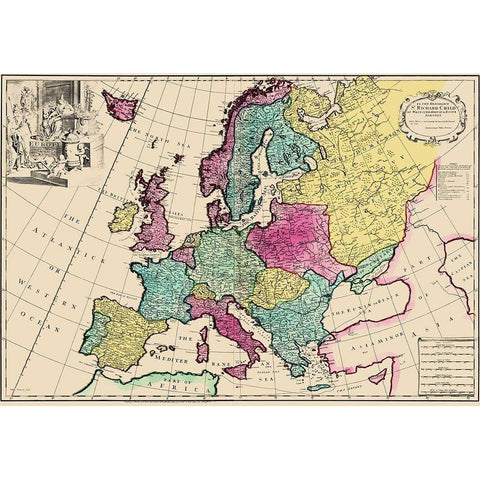 Ireland France Germany Hungary Spain - Senex 1740 Black Modern Wood Framed Art Print by Senex