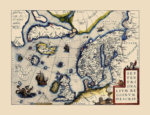 North Atlantic Northern Hemisphere - Ortelius 1587 White Modern Wood Framed Art Print with Double Matting by Ortelius