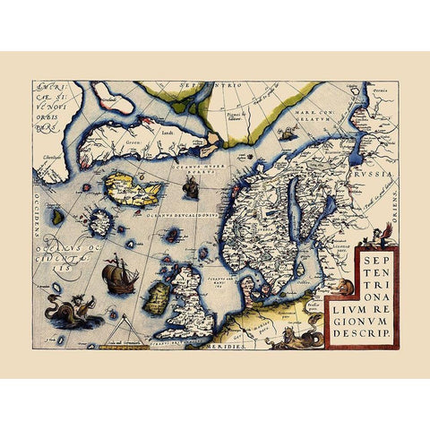 North Atlantic Northern Hemisphere - Ortelius 1587 Black Modern Wood Framed Art Print with Double Matting by Ortelius