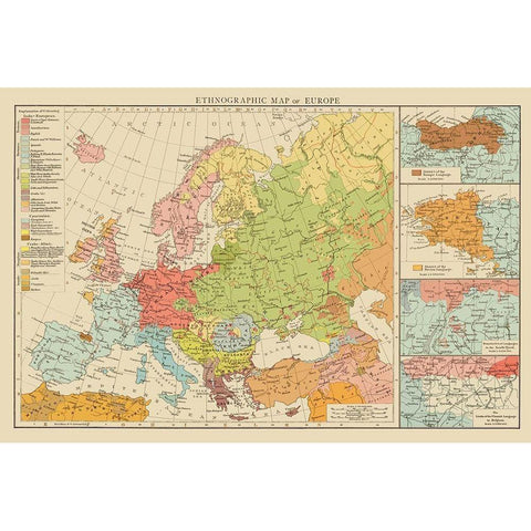 Ethnic Distribution of Europe - Times London 1895 Black Modern Wood Framed Art Print with Double Matting by Times London