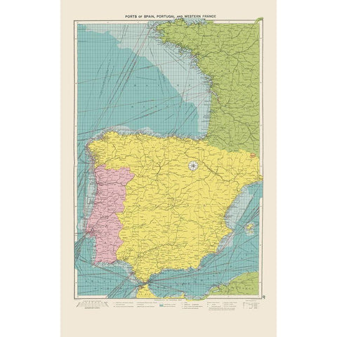 Western Ports France Spain Portugal - Hammond 1922 White Modern Wood Framed Art Print by Hammond