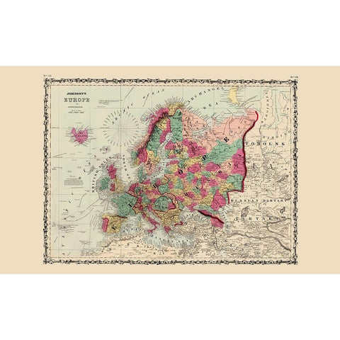 Europe - Johnson 1860 Black Modern Wood Framed Art Print with Double Matting by Johnson