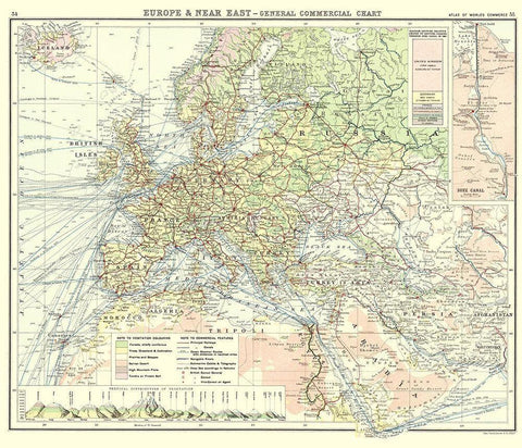 Europe Near East Commercial Chart - Newnes 1907 Black Ornate Wood Framed Art Print with Double Matting by Newnes