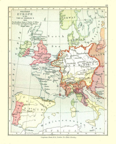 Western Europe 1525 - Gardiner 1902 Black Ornate Wood Framed Art Print with Double Matting by Gardiner