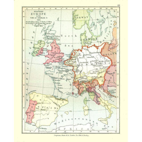 Western Europe 1525 - Gardiner 1902 Gold Ornate Wood Framed Art Print with Double Matting by Gardiner