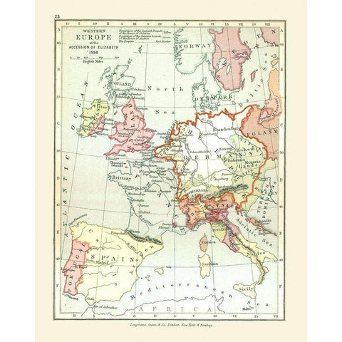 Western Europe 1558 - Gardiner 1902 Gold Ornate Wood Framed Art Print with Double Matting by Gardiner