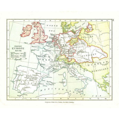 Western Europe 1702 - Gardiner 1902 Black Modern Wood Framed Art Print with Double Matting by Gardiner