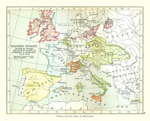 Western Europe 1713 - Gardiner 1902 White Modern Wood Framed Art Print with Double Matting by Gardiner