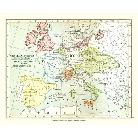 Western Europe 1713 - Gardiner 1902 Black Modern Wood Framed Art Print with Double Matting by Gardiner