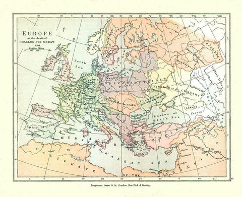 Europe in 814 - Gardiner 1902 White Modern Wood Framed Art Print with Double Matting by Gardiner