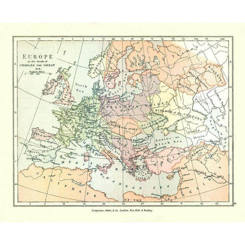 Europe in 814 - Gardiner 1902 Black Modern Wood Framed Art Print with Double Matting by Gardiner