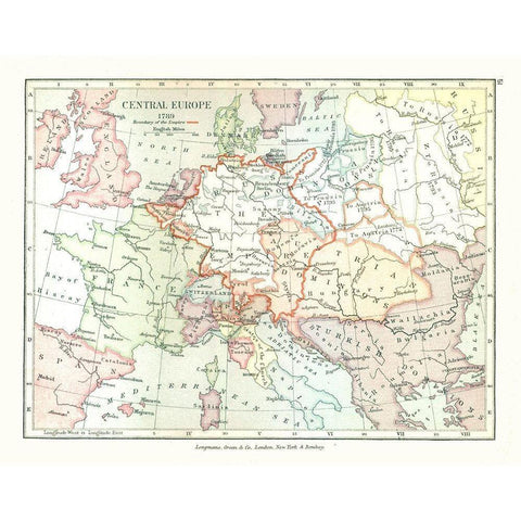 Central Europe 1789 - Gardiner 1902 Black Modern Wood Framed Art Print with Double Matting by Gardiner