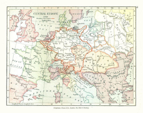 Central Europe 1789 - Gardiner 1902 White Modern Wood Framed Art Print with Double Matting by Gardiner